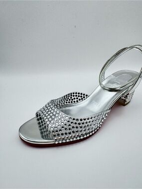 Christian Louboutin Cassandrissima Crystal Ankle Strap Sandals Silver EU 36